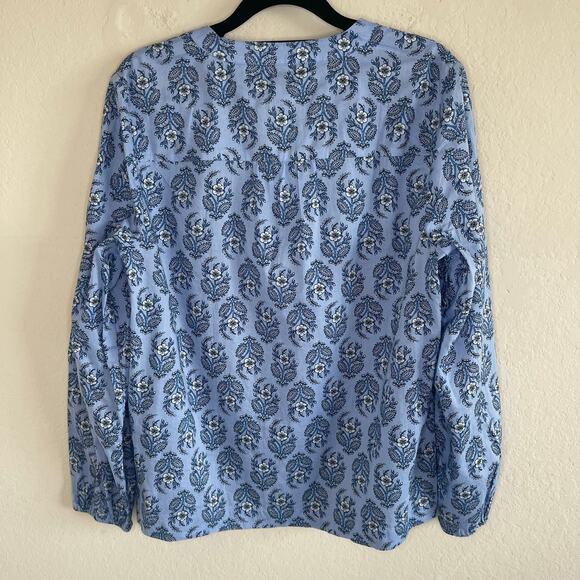 NEW J.Crew Printed Split-Neck Top in Light Sky BY427 NWT - Size M - Picture 5 of 6